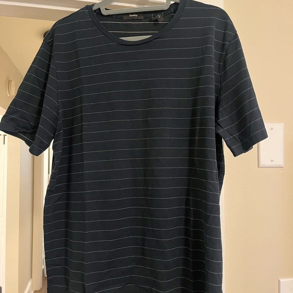 Theory Men's Dark Blue Pinstripe Tee